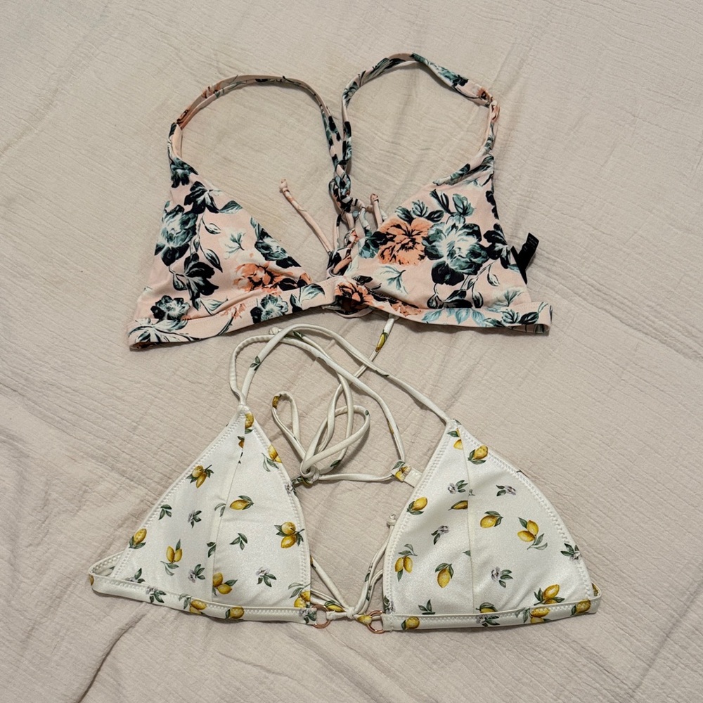 La Hearts Floral and Lemon Print Bikini Tops Bundle